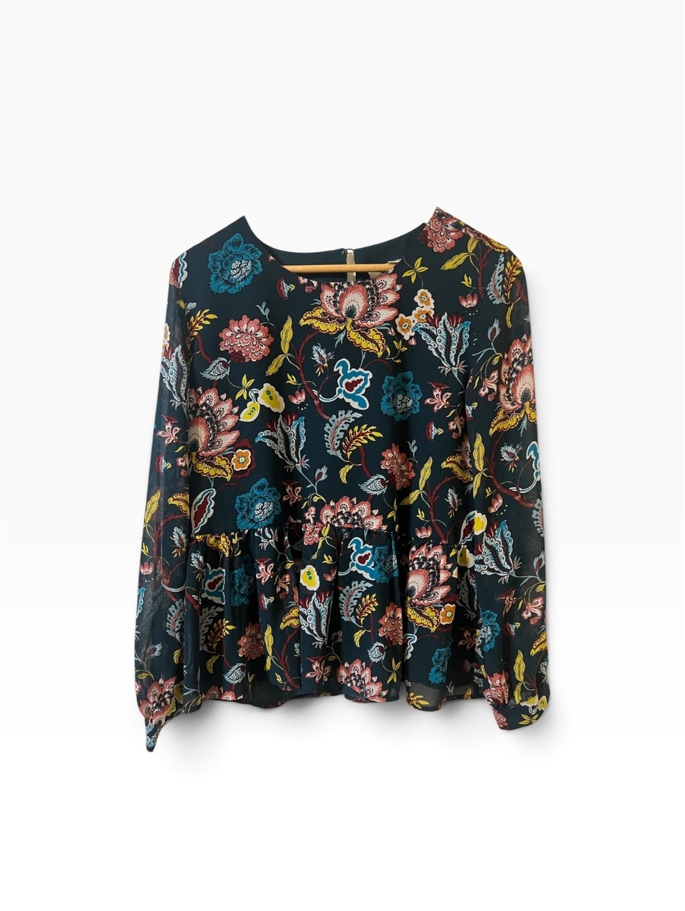 Ann Taylor LOFT Floral Long Sleeve Peplum Blouse Medium